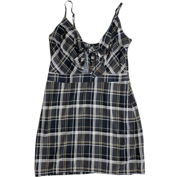 Project 28 Mini Dress Women's XL Gray‎ White Black Plaid Adjustable Straps NEW - Picture 5 of 8